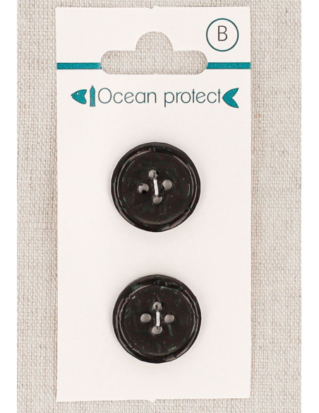 Karte mit 2 schwarzen Knöpfen 18 mm 4 Löcher - Gerollter Rand