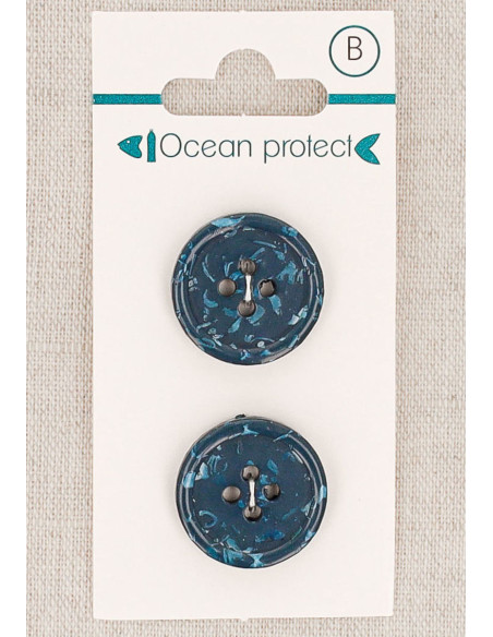 Marineblauer 2-Knopf-Knopf 20 mm 4 Löcher - Gerollter Rand