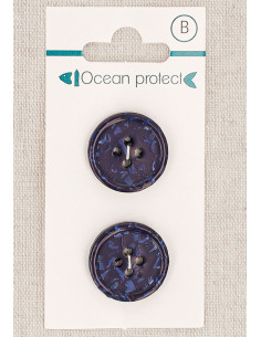 Marineblauer 2-Knopf-Knopf 20 mm 4 Löcher - Gerollter Rand