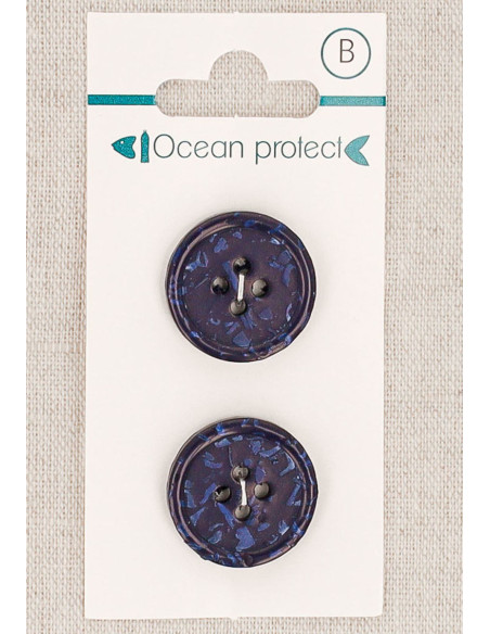 Marineblauer 2-Knopf-Knopf 20 mm 4 Löcher - Gerollter Rand