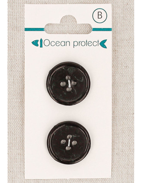 Karte mit 2 schwarzen Knöpfen 20 mm 4 Löcher - Gerollter Rand