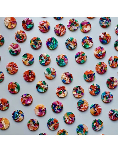 Paket mit 10 Knöpfen aus Bioharz 20 mm 4 Löcher - Kaleidoskop