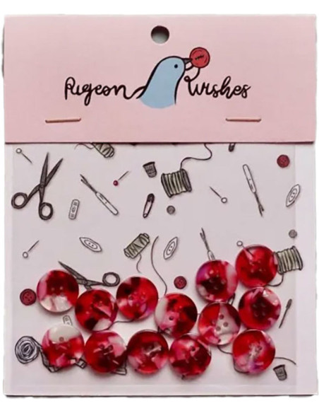 Paket mit 15 Knöpfen aus Bioharz 15 mm 4 Löcher - Cherry Bomb