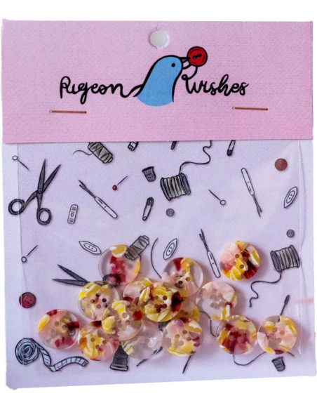 Packung mit 15 Knöpfen aus Bioharz 15 mm 4 Löcher - Whimsical