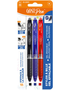Set mit 3 thermosensitiven löschbaren Kugelschreibern - Schwarz, Rot und Marineblau