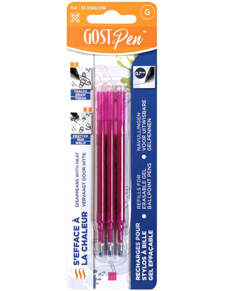 Set mit 3 Nachfüllungen für thermisch löschbare Kugelschreiber - Fuchsia