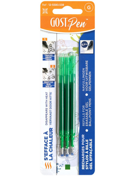 Set mit 3 Nachfüllungen für thermisch löschbare Kugelschreiber - Grün