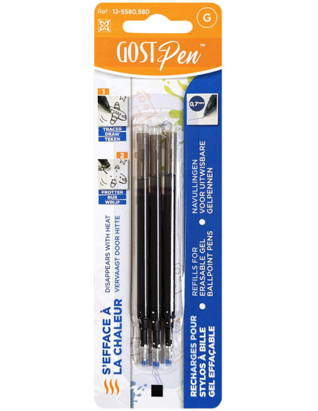 Set mit 3 Nachfüllungen für thermosensitive löschbare Kugelschreiber - Schwarz