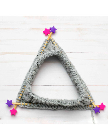 Maschenstopper für Stricknadeln - Rosa und violette Sterne