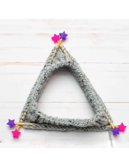 Maschenstopper für Stricknadeln - Rosa und violette Sterne