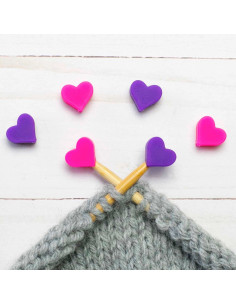 Maschenstopper für Stricknadeln - Rosa und violette Herzen