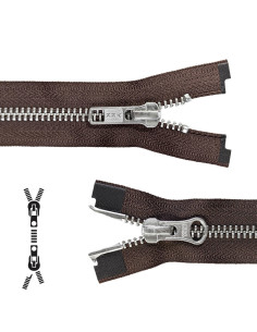Trennbarer Reißverschluss aus Metall 80 cm - Braun mit silbernem Glanz