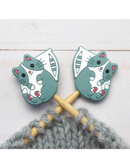 Maschenstopper für Stricknadeln - Katze und Kissen