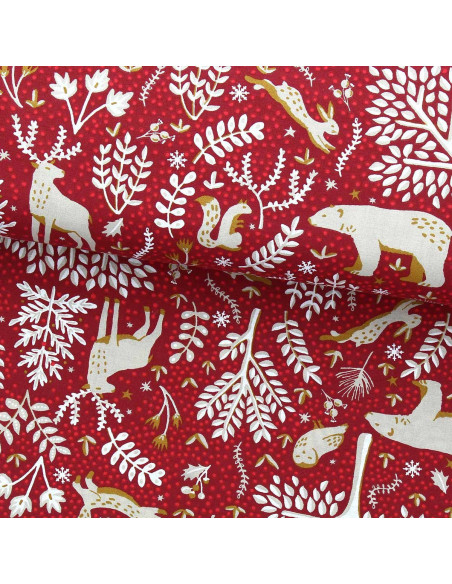 Baumwoll-Popeline-Stoff - Rovalia rot und beige