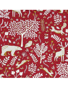 Baumwoll-Popeline-Stoff - Rovalia rot und beige 2