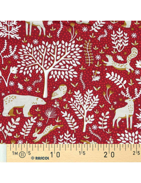 Baumwoll-Popeline-Stoff - Rovalia rot und beige