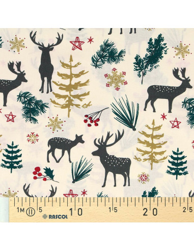 Baumwoll-Popeline-Stoff - Aggrim in Ecru und Rot