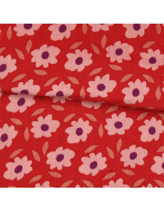 Bedruckter Double-Gauze-Stoff - Floli Rot und Violett