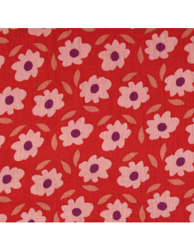 Bedruckter Double-Gauze-Stoff - Floli Rot und Violett