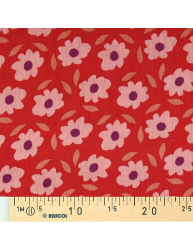 Bedruckter Double-Gauze-Stoff - Floli Rot und Violett