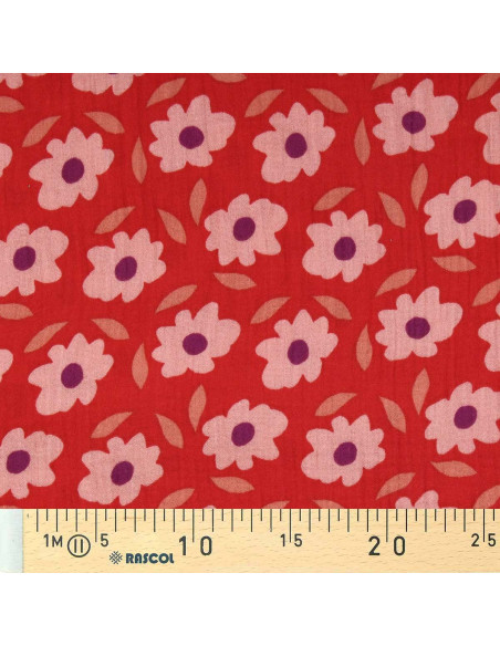 Bedruckter Double-Gauze-Stoff - Floli Rot und Violett