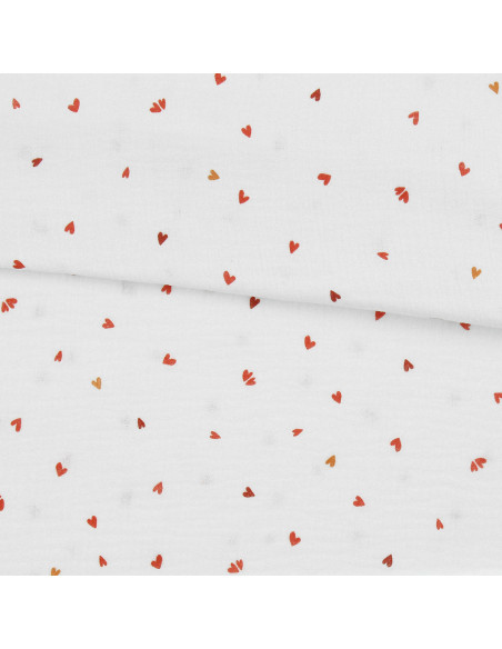 Bedruckter Double-Gauze-Stoff - Coreo Weiß und Rot