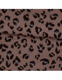 Bedruckter Double-Gauze-Stoff - Fauve Taupe und Schwarz
