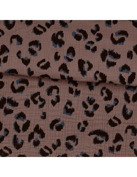Bedruckter Double-Gauze-Stoff - Fauve Taupe und Schwarz