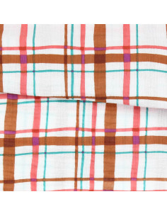 Bedruckter Double-Gauze-Stoff - Lucien in Ecru und Orange