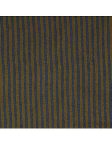 Gekreppter Doppelgaze-Stoff mit Streifen - Bronze und Kobalt