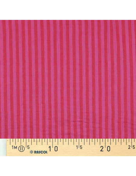 Gekreppter Doppelgaze-Stoff mit Streifen - Bonbon und Hibiskus