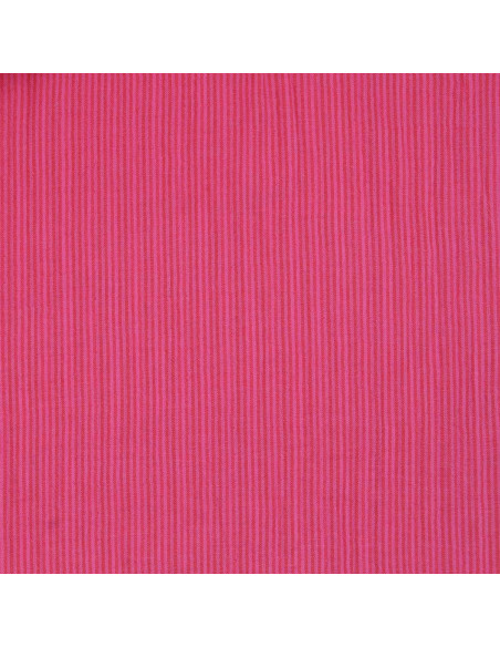 Gekreppter Doppelgaze-Stoff mit Streifen - Bonbon und Hibiskus