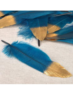 Set mit 10 Federn in Goldoptik - Blau