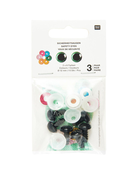 Sicherheitsaugen 6 Farben Ricorumi 12 mm - 3 Paare