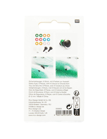Sicherheitsaugen 6 Farben Ricorumi 12 mm - 3 Paare