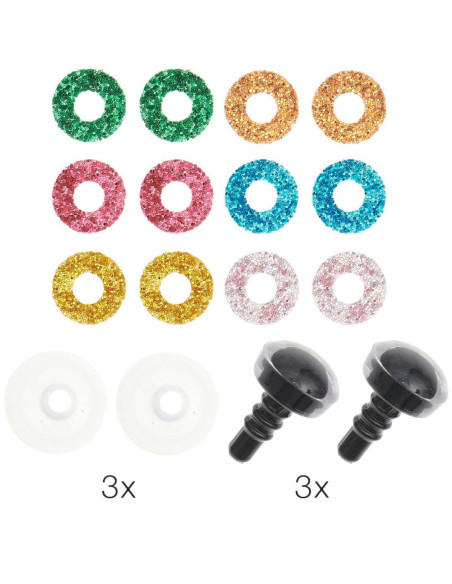 Sicherheitsaugen 6 Farben Ricorumi 12 mm - 3 Paare