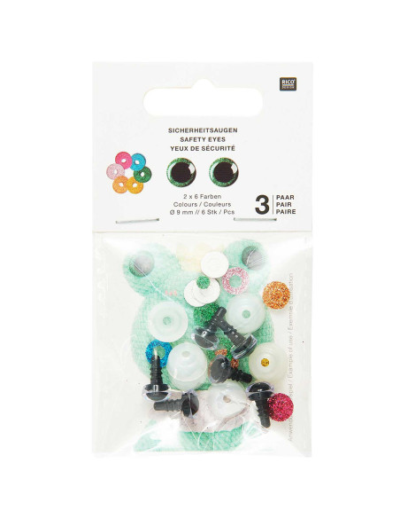 Sicherheitsaugen 6 Farben Ricorumi 9 mm - 3 Paare