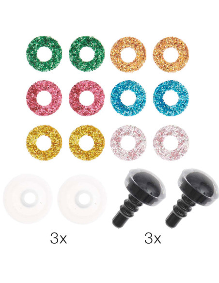 Sicherheitsaugen 6 Farben Ricorumi 9 mm - 3 Paare
