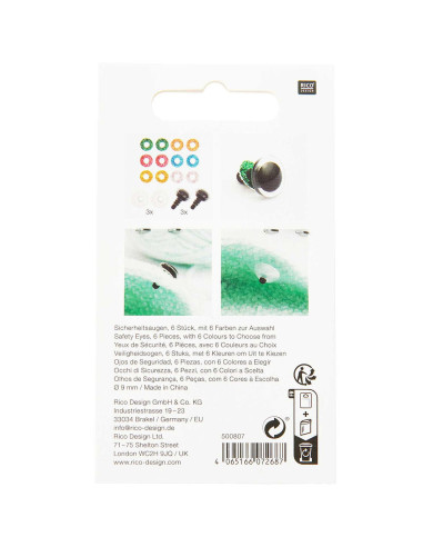Sicherheitsaugen 6 Farben Ricorumi 9 mm - 3 Paare