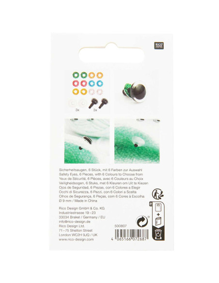 Sicherheitsaugen 6 Farben Ricorumi 9 mm - 3 Paare