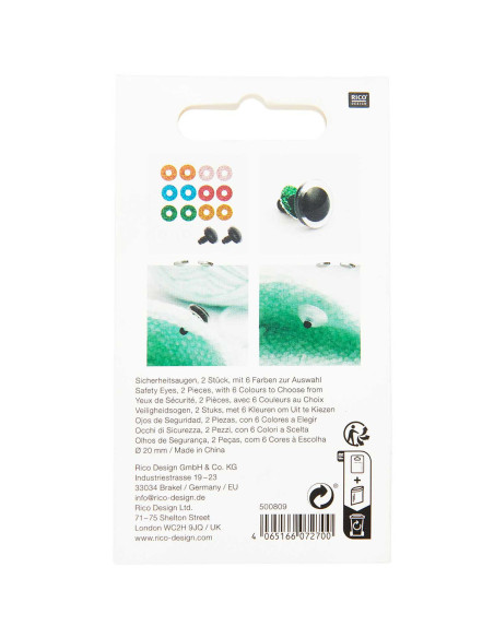 Sicherheitsaugen 6 Farben Ricorumi 20 mm - 1 Paar