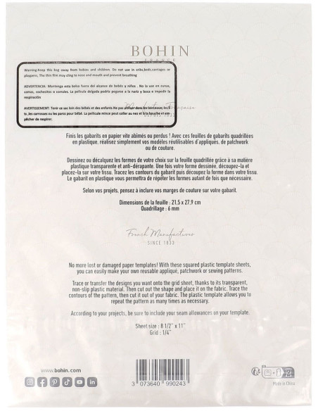 Transparente, karierte Schablonenblätter von Bohin