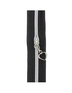 5-Meter-Rolle Nylonreißverschluss 5 mm mit Herz-Zippern - Schwarz und Silber 2