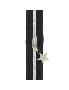 5-Meter-Rolle Nylonreißverschluss 5 mm mit Sternziehern - Schwarz und Silber 2
