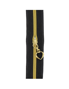 5-Meter-Rolle Nylon-Reißverschluss 5 mm mit Herz-Zippern - Schwarz und Gold 2