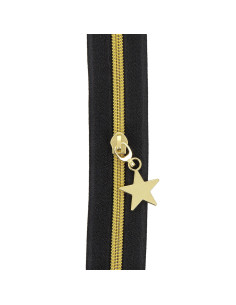 5-Meter-Rolle Nylon-Reißverschluss 5 mm mit Stern-Zippern - Schwarz und Gold 2