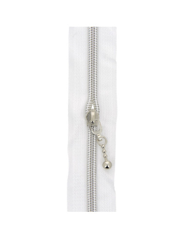 5-Meter-Rolle Nylonreißverschluss 5 mm mit runden Zippern - Weiß und Silber