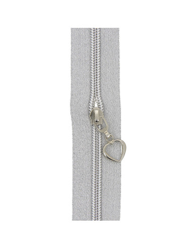 5 Meter Rolle Nylonreißverschluss 5 mm mit Herzanhängern - Silber Lurex
