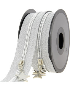 5-Meter-Rolle Nylonreißverschluss 5 mm mit Sternziehern - Silber Lurex