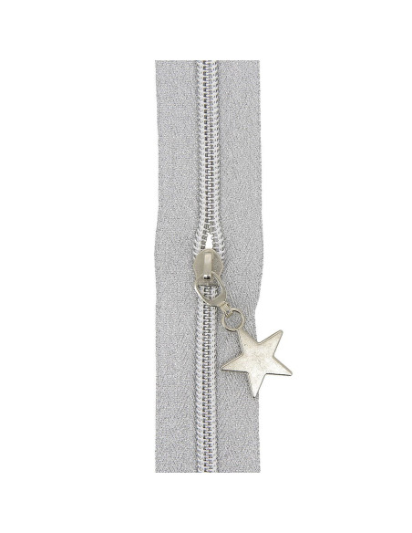 5-Meter-Rolle Nylonreißverschluss 5 mm mit Sternziehern - Silber Lurex